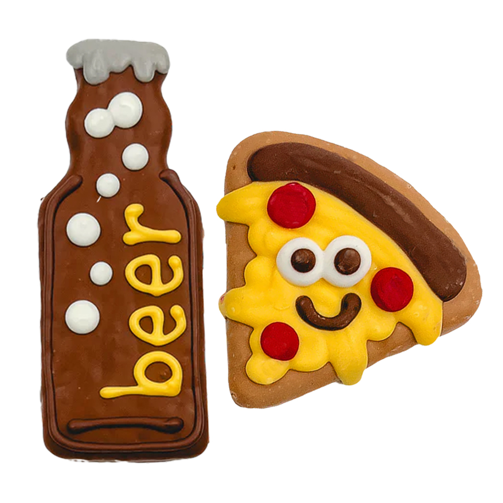 beer and pizza dog cookies set