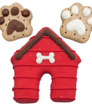 dog house and paw print cookies