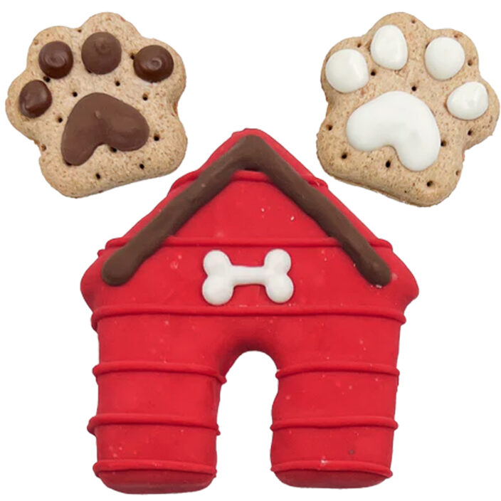 dog house and paw print cookies