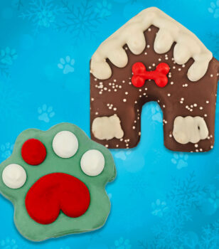 dog house and paw print dog cookies