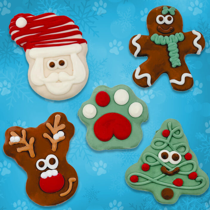 holiday dog cookie set of 5