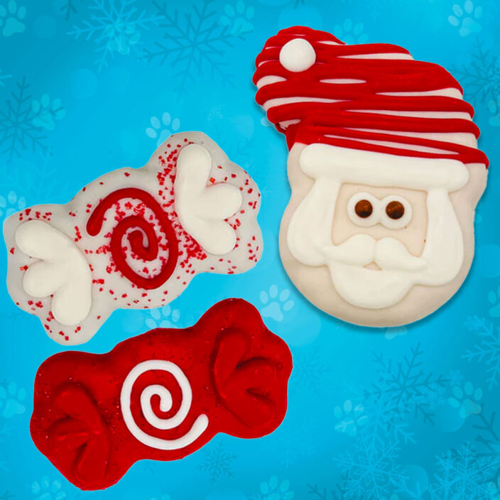 santa and peppermint dog cookies