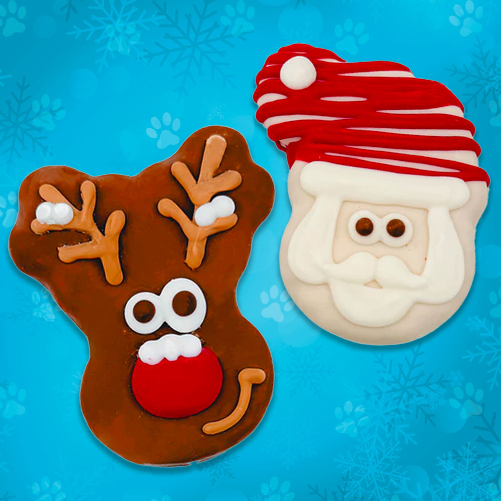 santa and rudolph dog cookies