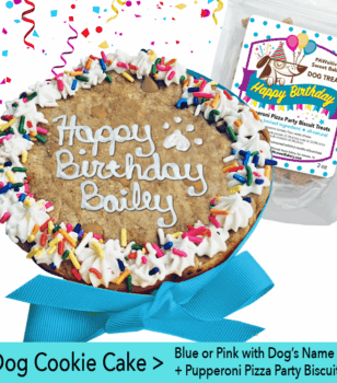 blue dog cookie cake by pawsitively sweet bakery