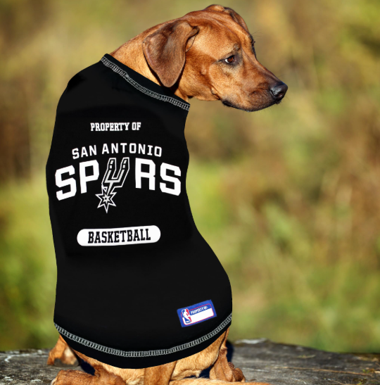 dog in Spurs logo T-shirt